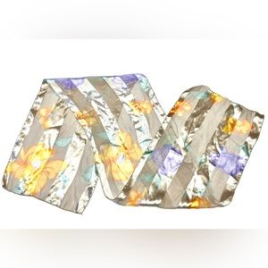 Vintage Champagne Gold Scarf Multicolor Floral Pattern 13" x 60" Kathie Lee